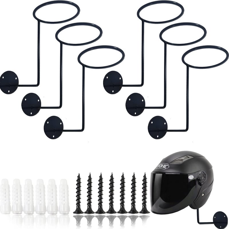 TIHOOD 6PCS Motorcycle Helmet Rack  Metal Helmet Hanger  Wall Mounted Helmet Holder  Ball Rack and Hat Rack  Multifunctional Helmet Rack - Image 1
